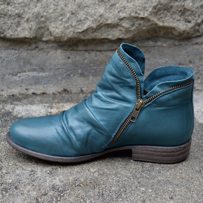 Womens Leather Ankle Boots with Cushioned Insole and Slip-Resistant Outsole, Side Zipper