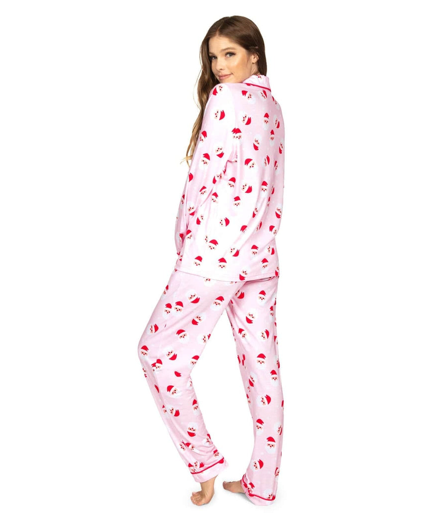Womens Pink Holiday Pajama Set with Long Sleeves and Drawstring Waistband