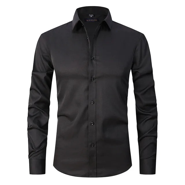 Mens Slim-Fit Long Sleeve Shirt with Breathable Cotton Blend and Full Button Front