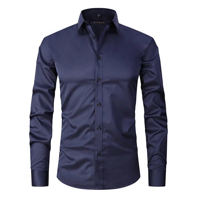 Mens Slim-Fit Long Sleeve Shirt with Breathable Cotton Blend and Full Button Front