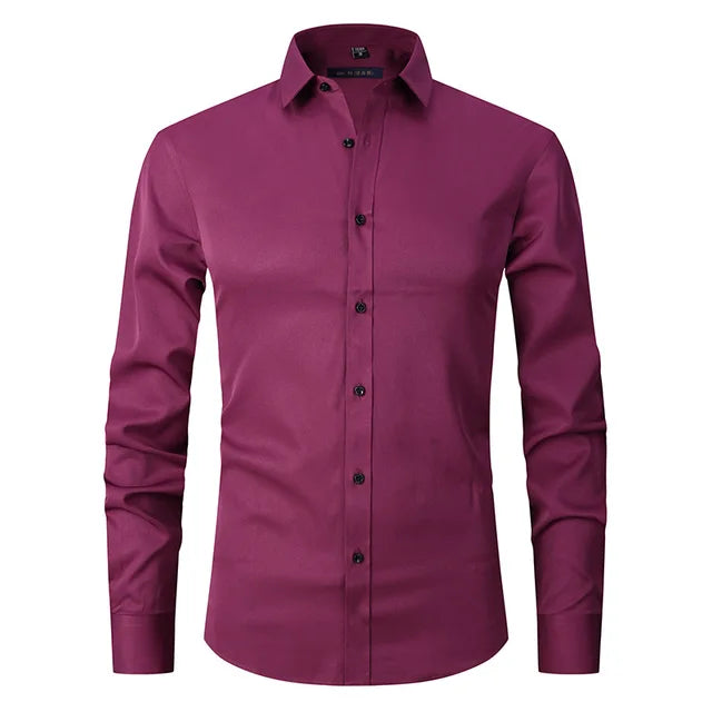 Mens Slim-Fit Long Sleeve Shirt with Breathable Cotton Blend and Full Button Front