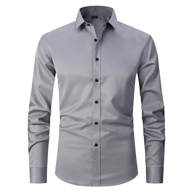Mens Slim-Fit Long Sleeve Shirt with Breathable Cotton Blend and Full Button Front