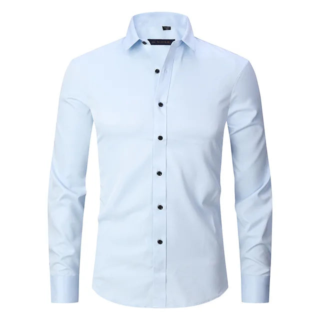 Mens Slim-Fit Long Sleeve Shirt with Breathable Cotton Blend and Full Button Front