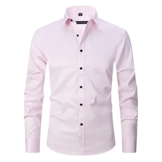 Mens Slim-Fit Long Sleeve Shirt with Breathable Cotton Blend and Full Button Front