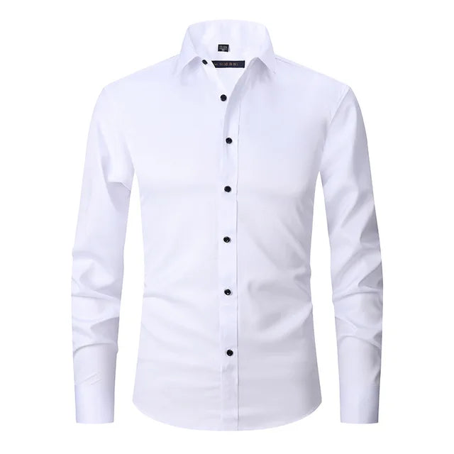 Mens Slim-Fit Long Sleeve Shirt with Breathable Cotton Blend and Full Button Front